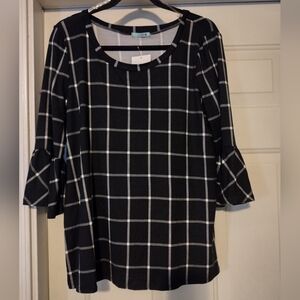 PS Kate Women's Chic Black and White Checkered Blouse Size Large.
